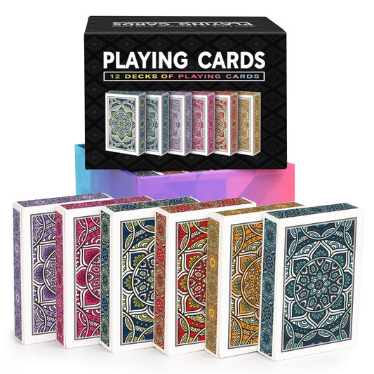 Metsyth playing cards 12-pack colorful decks for family game nights.