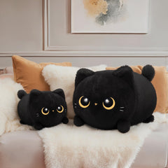 Mewaii black cat plush back view; cozy decor for shelves and rooms.