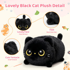 Mewaii Black Cat Plush hugging pose ideal for bedtime companionship.