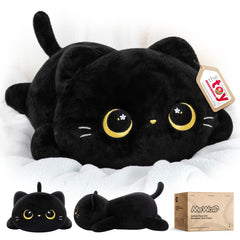 Mewaii cute black cat plush pillow close-up cover—soft fabric for cozy cuddles