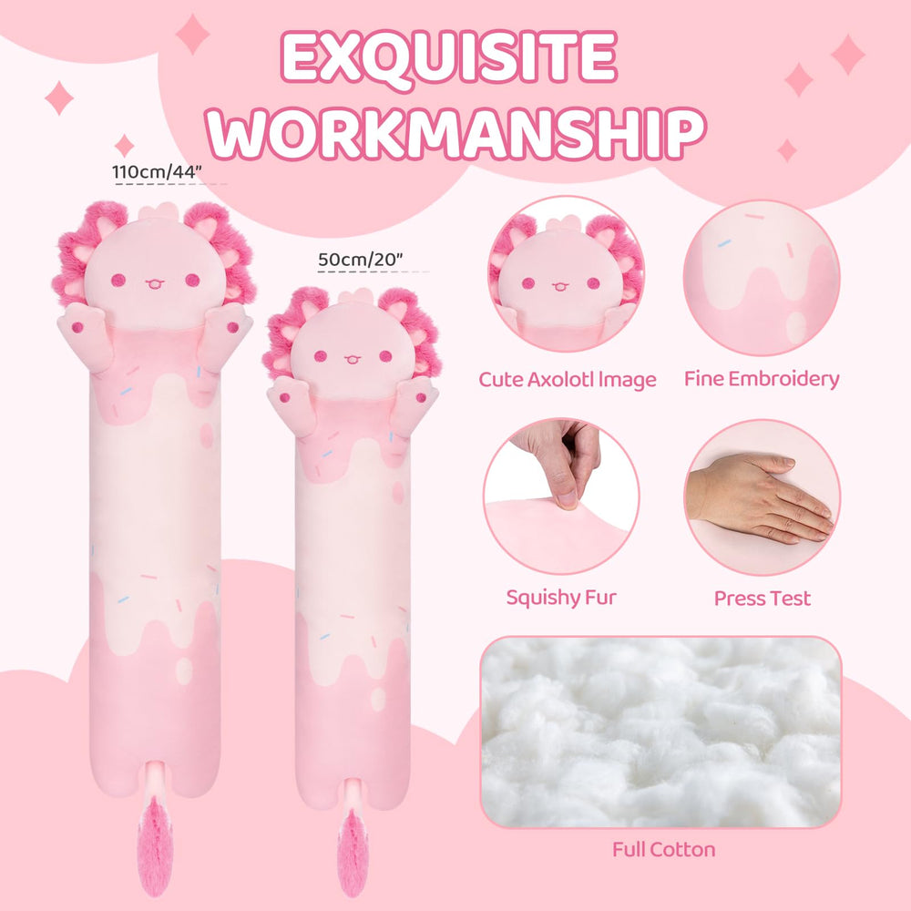 Mewaii Long Axolotl Plush 110cm ideal for sofa support.