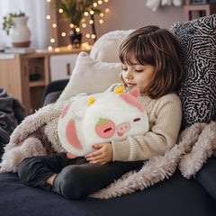 Mewaii Strawberry Cow Plush fabric texture highlights velvety softness and durability