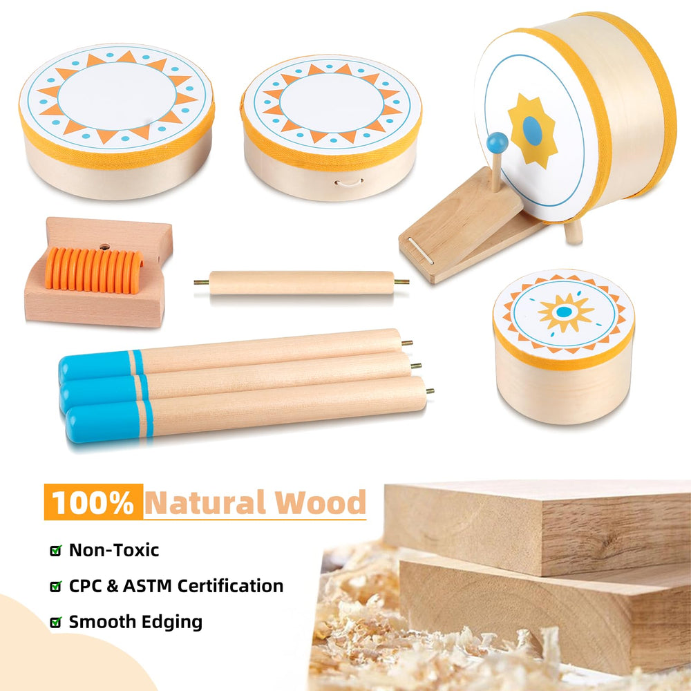 Meytccve Toddlers Drum Set safe wooden finish for little hands