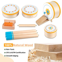 Meytccve Toddlers Drum Set safe wooden finish for little hands