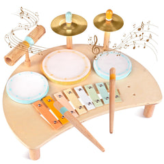 Meytccve Toddlers Drum Set wooden—promotes sensory play and fine motor skills.