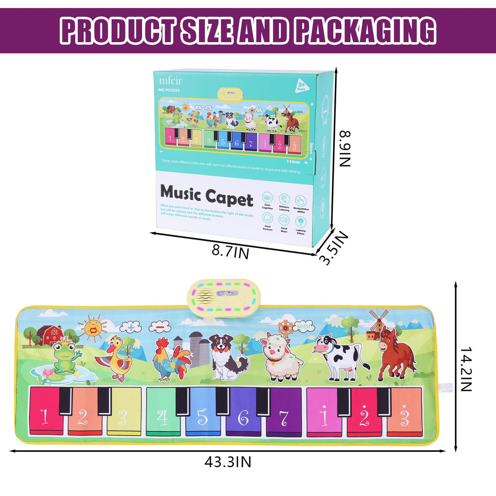 Mfcir toy piano mat requires 4 AA batteries (not included).