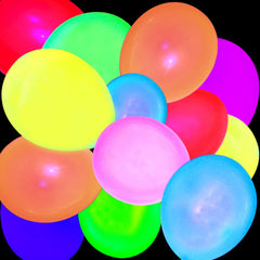 MFLUEEWR black-light reactive balloons produce vivid neon effects.