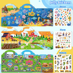Mfmiudole jelly reusable sticker book vehicles theme encourages imaginative play