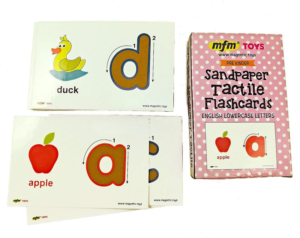 MFM TOYS sandpaper tactile lowercase letters flashcards front view for tactile letter recognition.