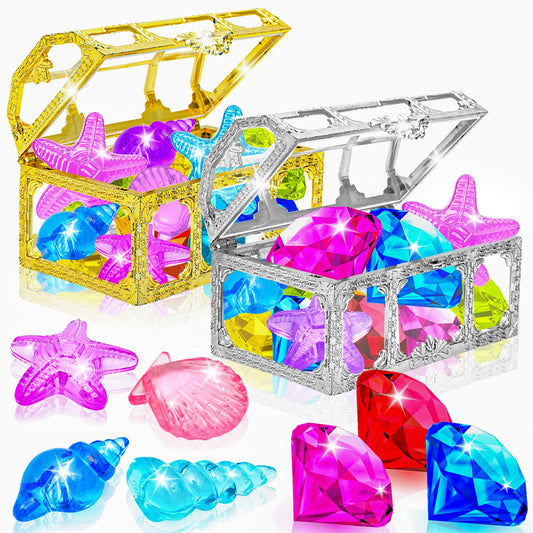 MGparty diving gems colorful diamonds shimmer underwater, inviting kids to a treasure hunt.