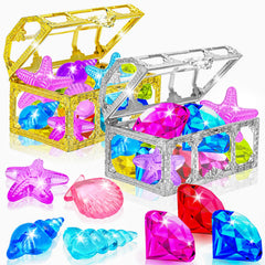 MGparty diving gems colorful diamonds shimmer underwater, inviting kids to a treasure hunt.