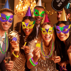 MGparty Mardi Gras colors green gold purple create festive atmosphere