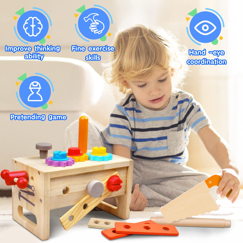 Mgtfbg Kids Tool Set box open with a small workbench for creative building