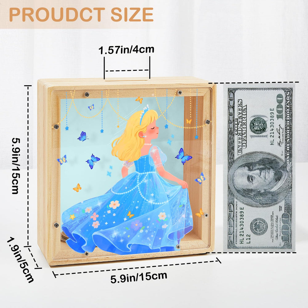 MHJY piggy bank size 15x15x5 cm fits coins and notes