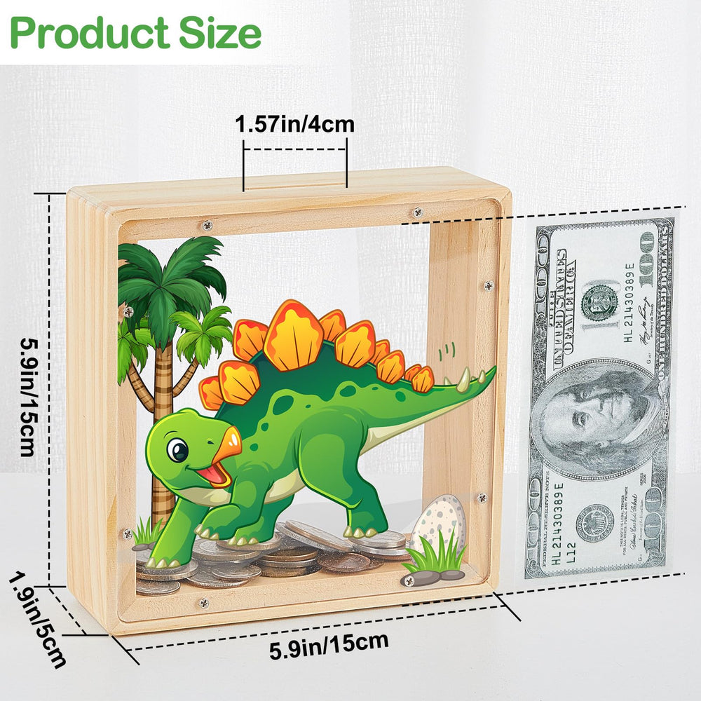 MHJY piggy bank features a transparent window to monitor growth.
