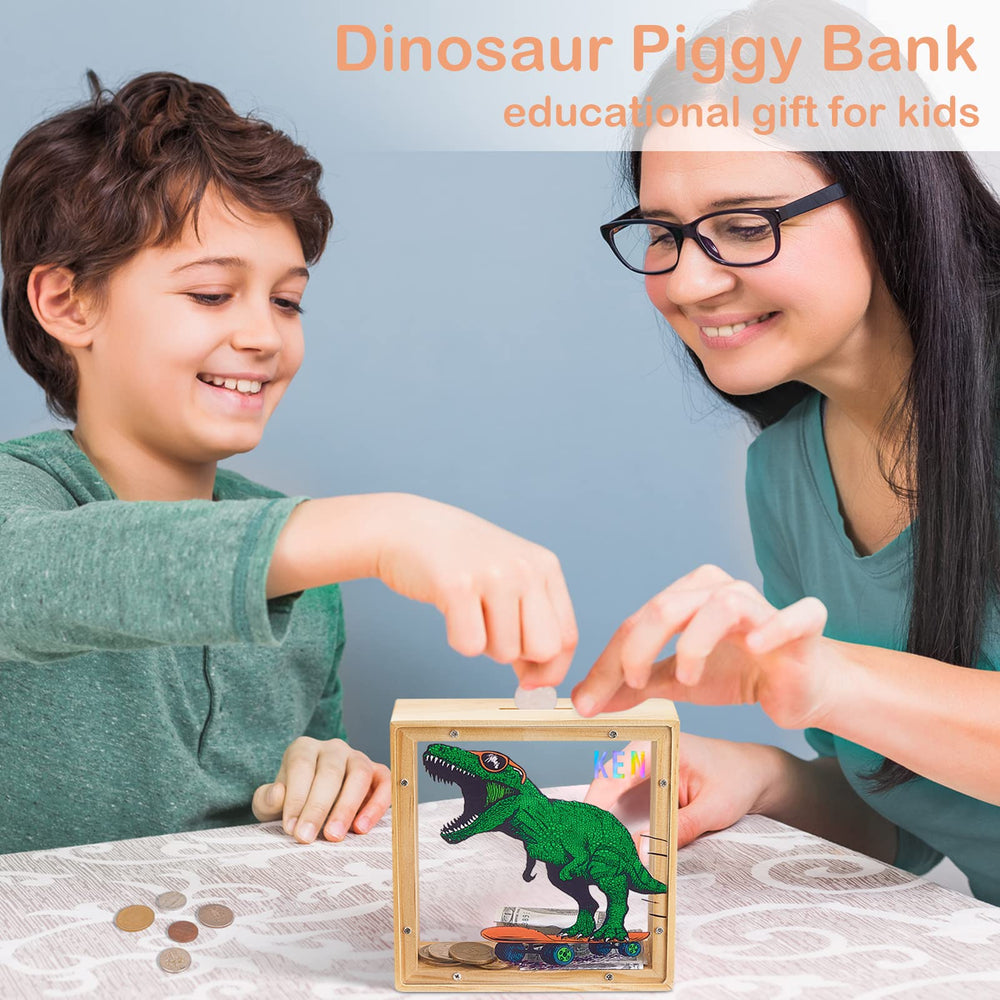 MHJY piggy bank wooden-acrylic durable build keeps coins safely for kids.