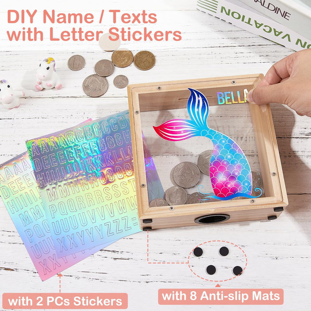 MHJY wooden piggy bank with unicorn pattern adding charm to kids' room
