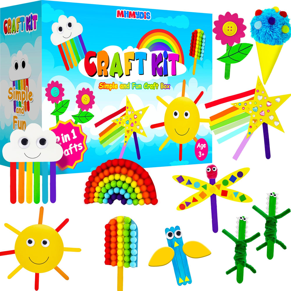 MHMYDIS First Craft Kit shows twelve pre-packed projects for mess-free creativity.