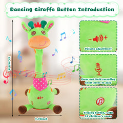 MIAODAM plush dancing giraffe with soft material and embroidered features for gentle hugs.