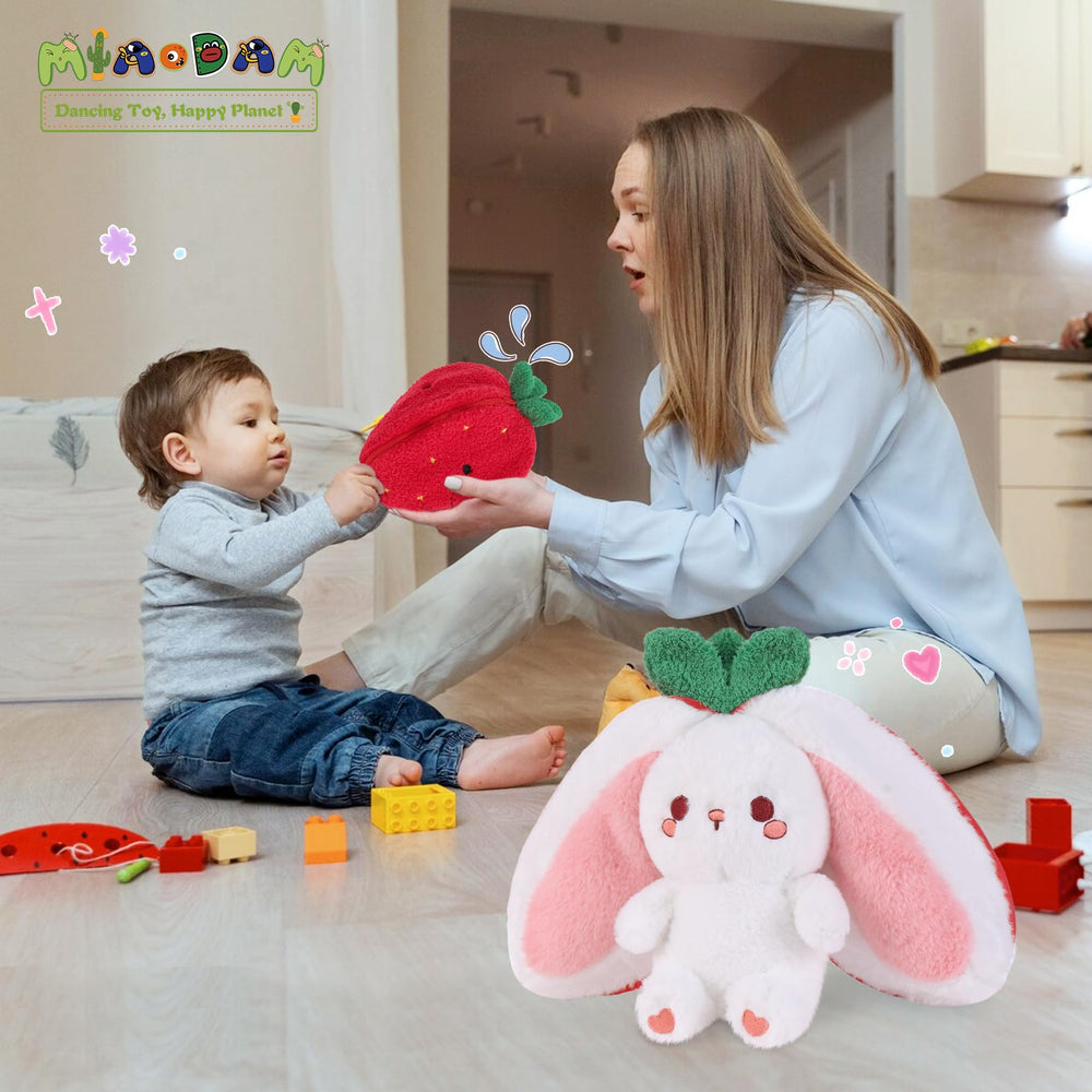 MIAODAM Strawberry Bunny plush features durable materials for daily hugs.
