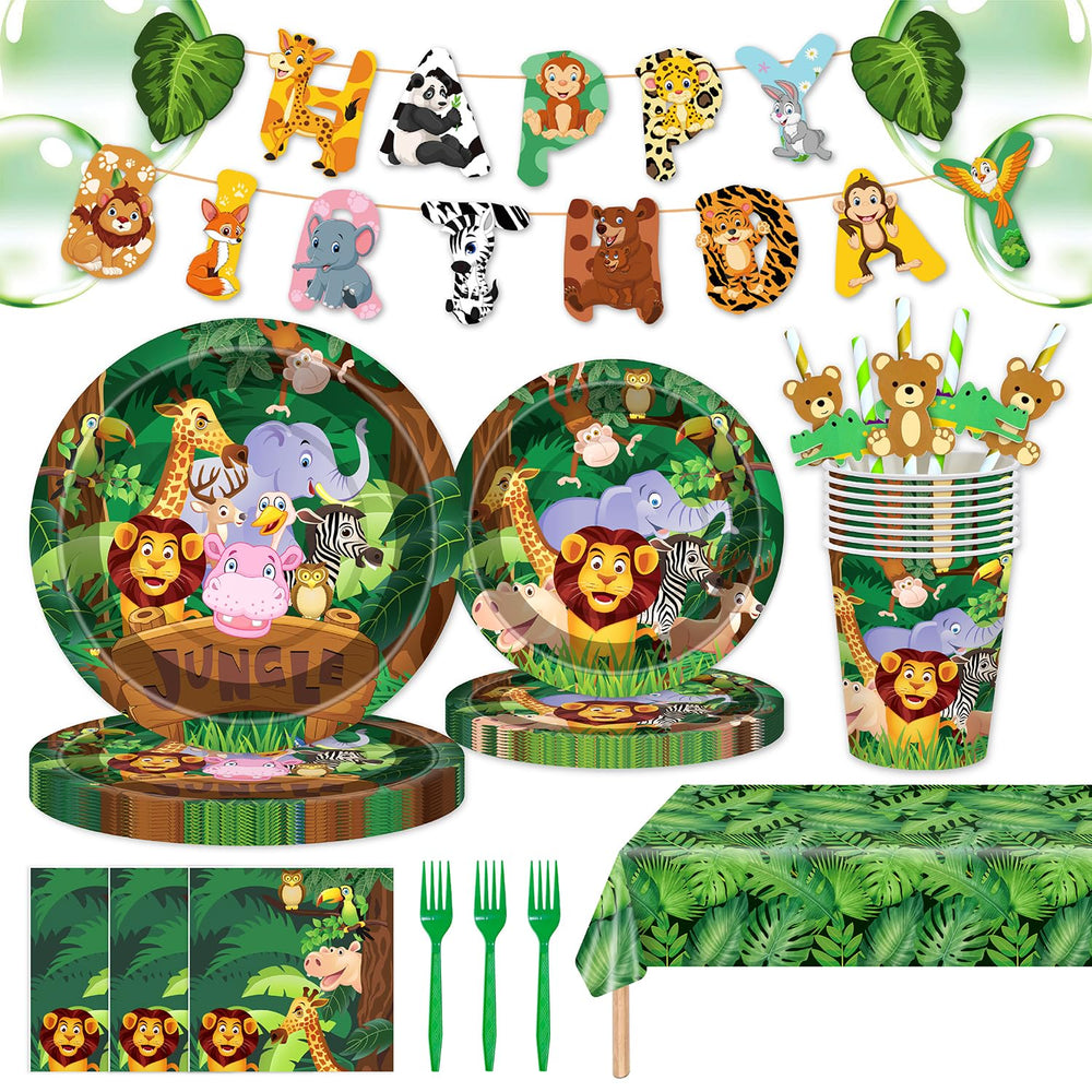 MIAOSHOUTAO jungle wild animal plates 7inch add safari flair for kid's party decor.