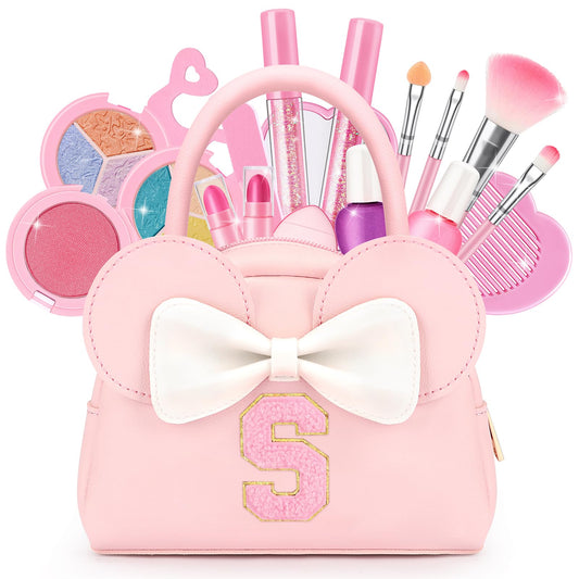 Mibasies kids real makeup kit with mini mouse purse for on-the-go pretend play.