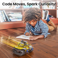 Mibido STEM five models image displaying robot, dinosaur, car, tank, and custom build