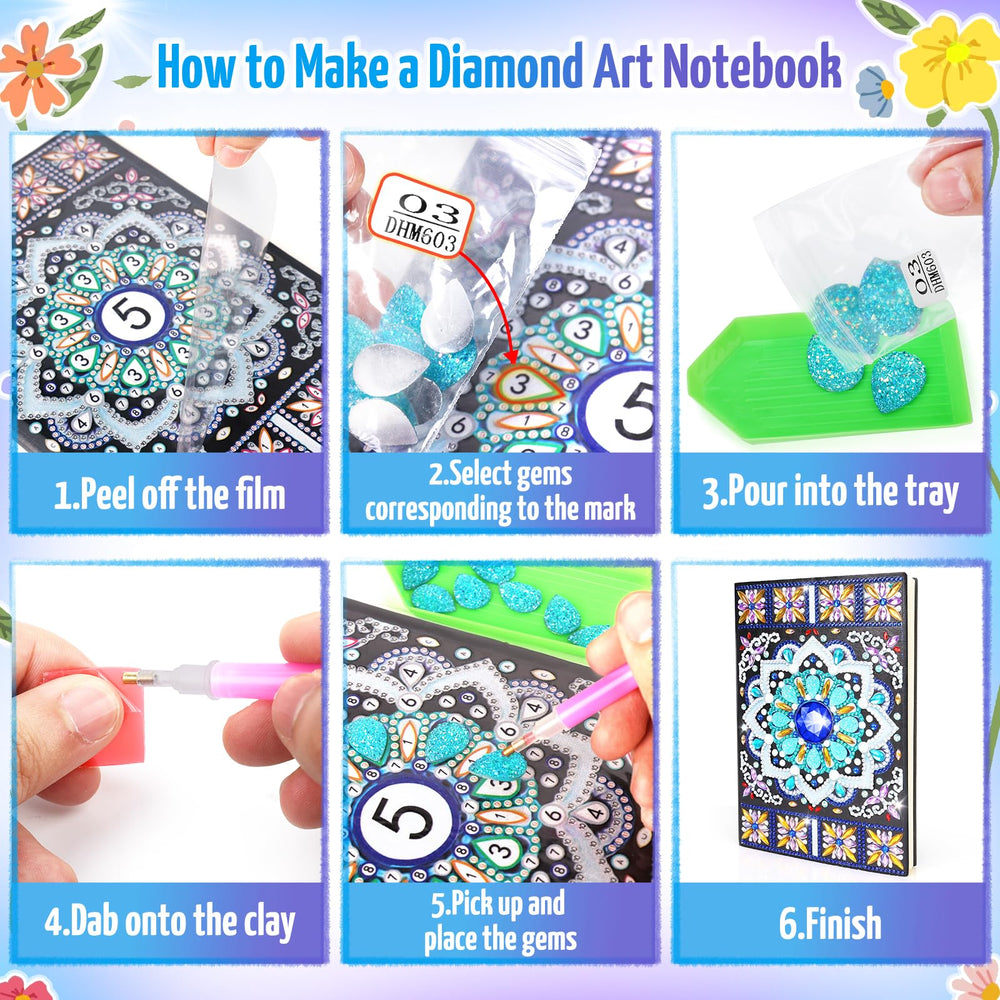 Micaracy diary notebook with diamond art on a glossy cover for journaling