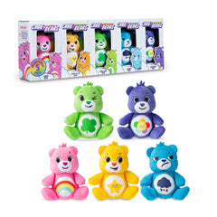 Micro Teenies Care Bears Cheer Bear 3in plush for on-the-go cuddles.