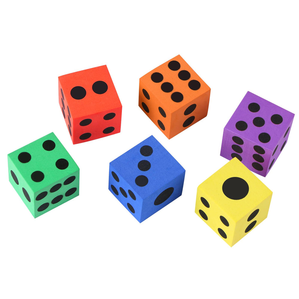 Close-up of numbered dots on Midelong foam dice for counting practice.
