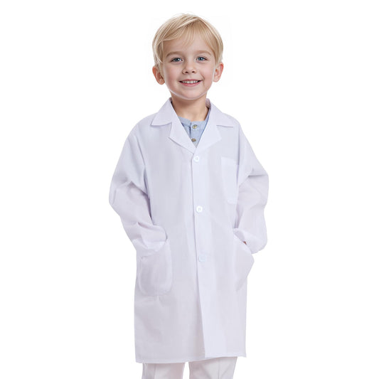 Mifengda Doctor Scientist Lab Coat for Kids, front view, comfortable fit for pretend play