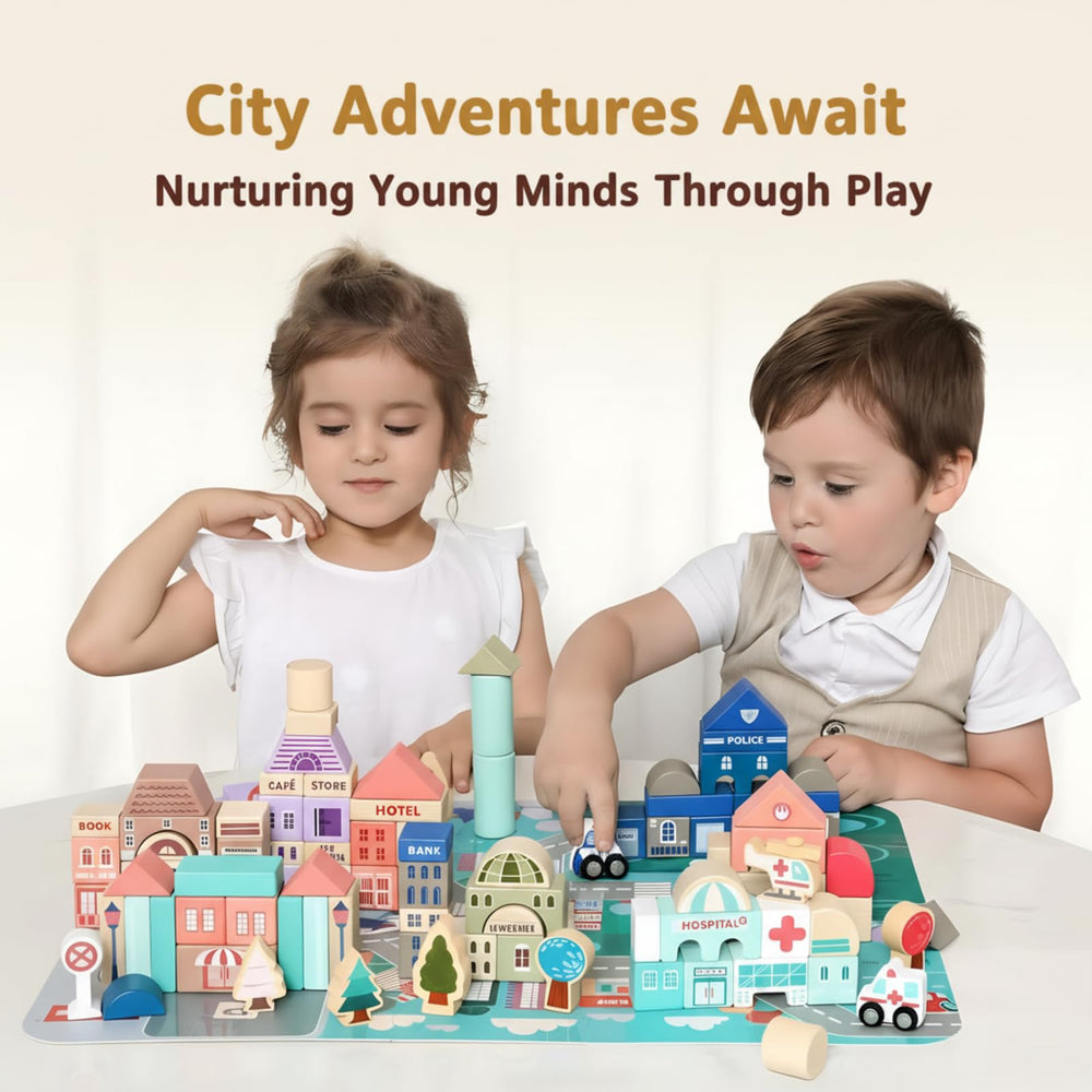 Migargle blocks with play mat demonstrate open-ended play for spatial awareness.