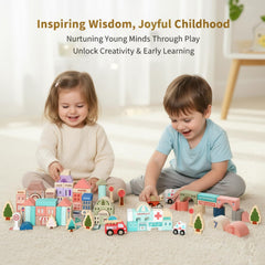 Migargle wooden blocks stacking in action supports dexterity and concentration.