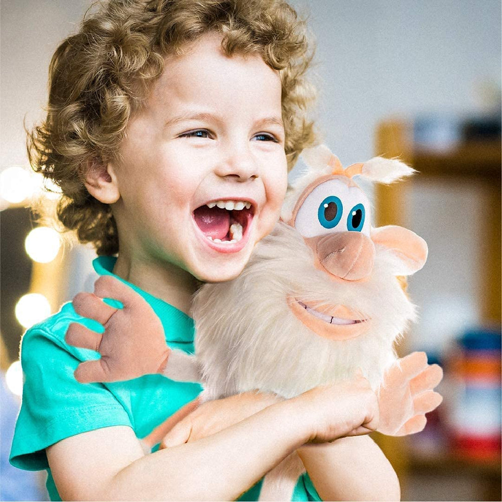 Booba plush demonstrating hug-action, a comforting companion