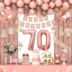 Miidenks rose gold 70th banner adds a festive focal point to the celebration