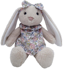 Mikee Fluffie Easter Bunny with flower fabric clothes and bow tie for Easter decor.