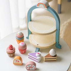 MIKNEKE wooden dessert stand with treats for pretend dining and display
