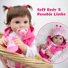 Milidool 22-inch doll in pink outfit ideal for nurturing dress-up and tea-time pretend
