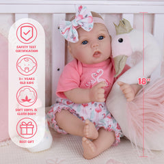 Milidool Dressed 18inch baby doll girl in outfit inspires role-play storytelling.