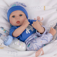 Milidool newborn-look reborn doll ready for display and collection.