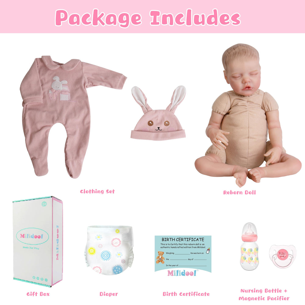 Milidool poseable baby doll in 18-inch size for natural posing.