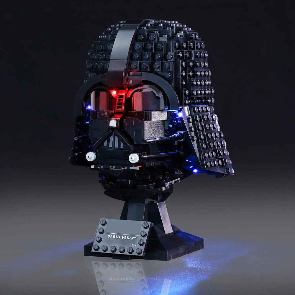 Mililier Darth Vader helmet LED kit lights the front for dramatic display.