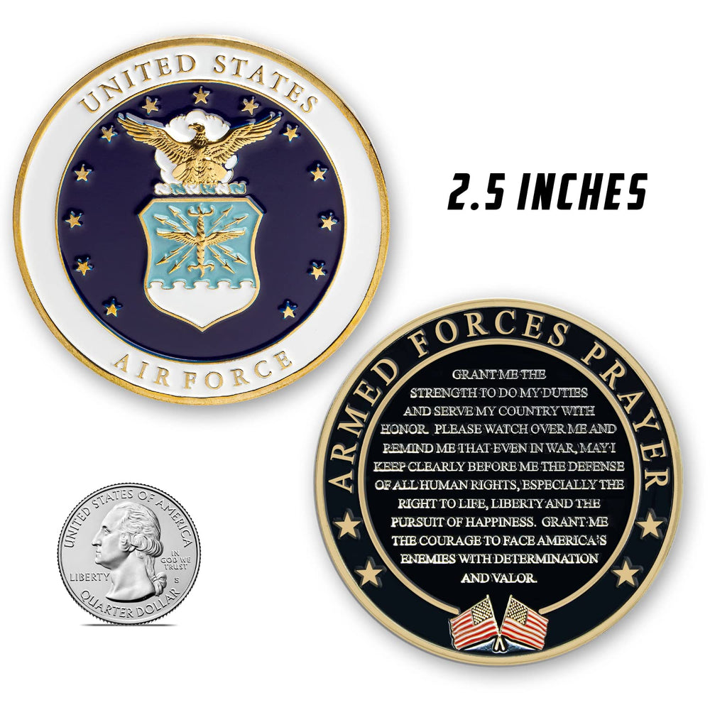 Military Gift Shop Air Force coin back with the Armed Forces Prayer for lasting remembrance.