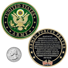 Military Gift Shop Army Valor Prayer Coin back view with Armed Forces Prayer for daily inspiration