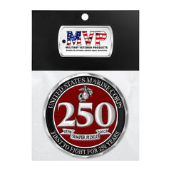 Military Gift Shop USMC 250th coin enamel accents in red and black.