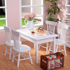 Minamzee dollhouse table chair set shown with 17pcs for realistic dining scenes.