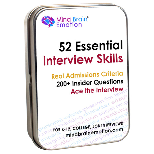 Mind Brain Emotion 52 Essential Interview Skills deck cover aids confident prep for tough interviews.