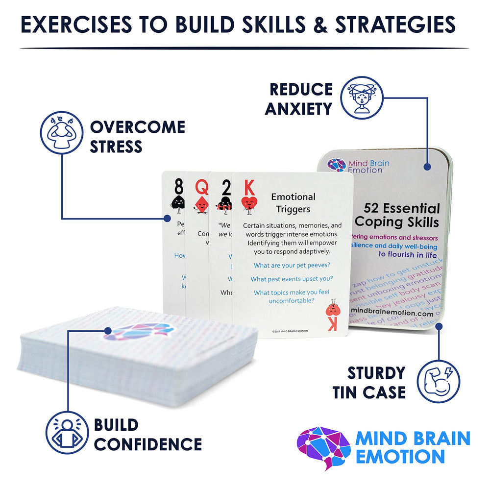 Mind Brain Emotion coping cards spread demonstrates practical strategies for daily stress relief