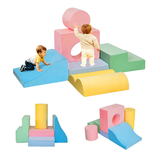 Mind&Action 6-piece toddler climbing blocks arranged for safe indoor play and motor skills support.