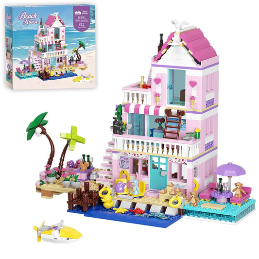 MindBox Girls Seaside Villa building set showing the pink villa ready for imaginative play.